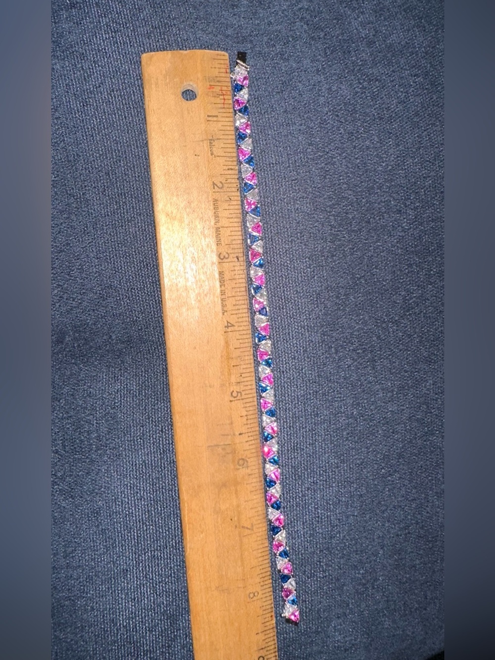 Suzanne Somers Silver 8” Bracelet with Pink, Blue & clear trillion cut stones - Picture 5 of 7